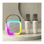 Haut-parleur Portable Karaoke Bluetooth 5.3 avec 2 microphones sans fil Beige